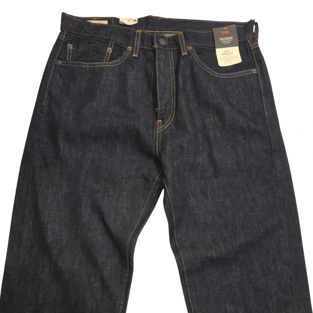 Levis Mens Premium 505 Regular Fit Jeans Dark Indigo Selvedge Denim 34x36